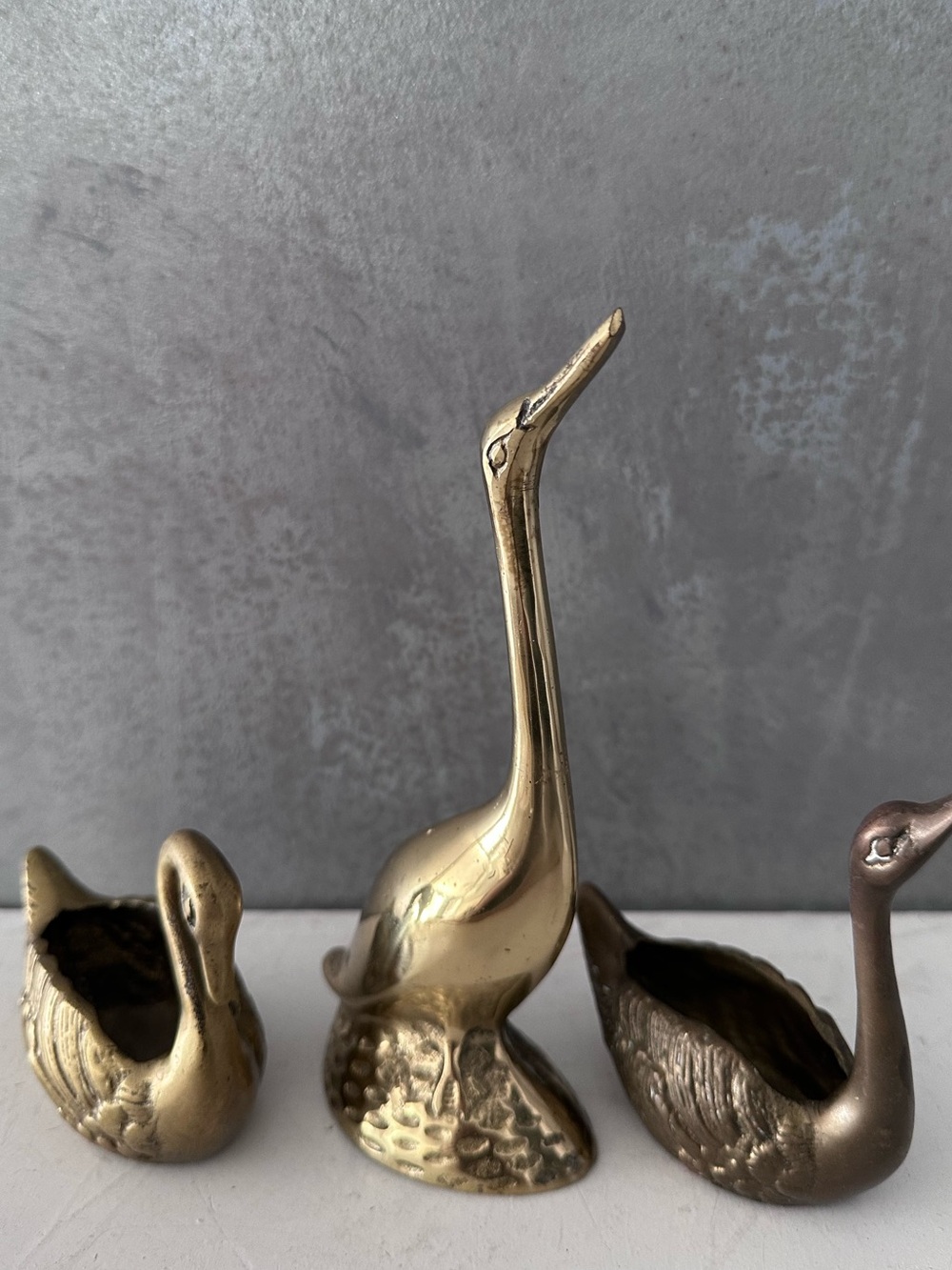 3 Vintage Brass Swan Planter STATUE Mid Century Hollywood Regency Decor